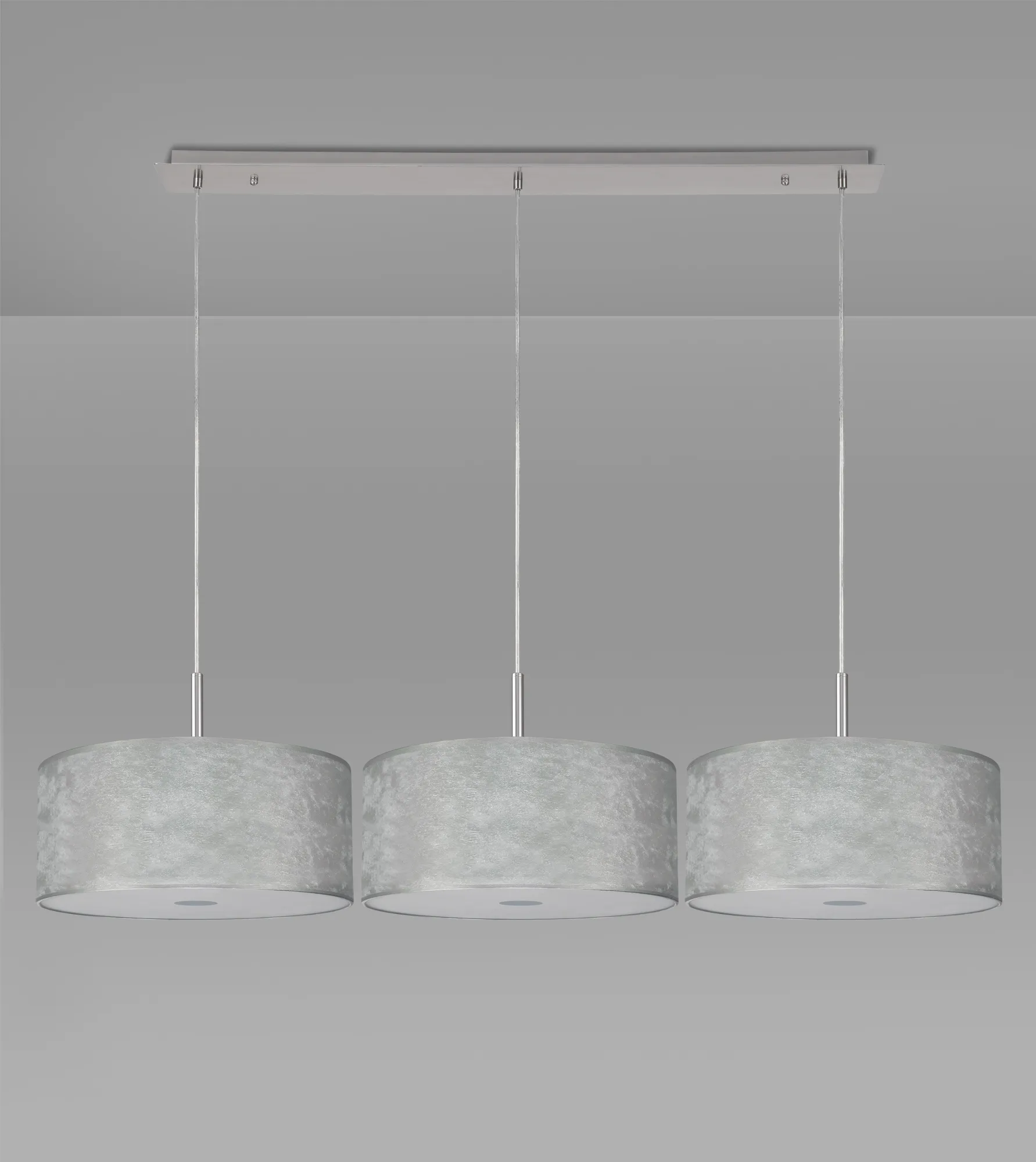 Baymont 40cm Shade 3m 3 Light Pendant Polished Chrome, Silver Leaf, Frosted Diffuser DK0808  Deco Baymont CH SL